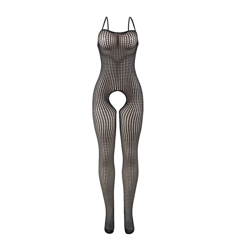 SUBBLIME - 951726 SCHWARZER ELASTISCHER NETZ-BODYSTOCKING MIT SCHRITTFREIEM UNTERTEIL EINE GRÖSSE
