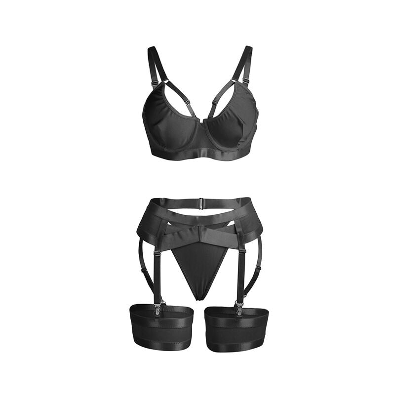 SUBBLIME - 955243 SCHWARZER BONDAGE-BH MIT STRUMPFBAND-SET L/XL
