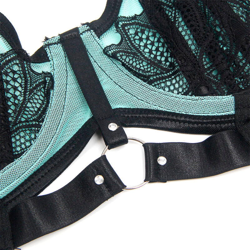SUBBLIME - 955564 GRÜNES LACKLEDER-NETZ-ZIPPER-BH-SET L/XL