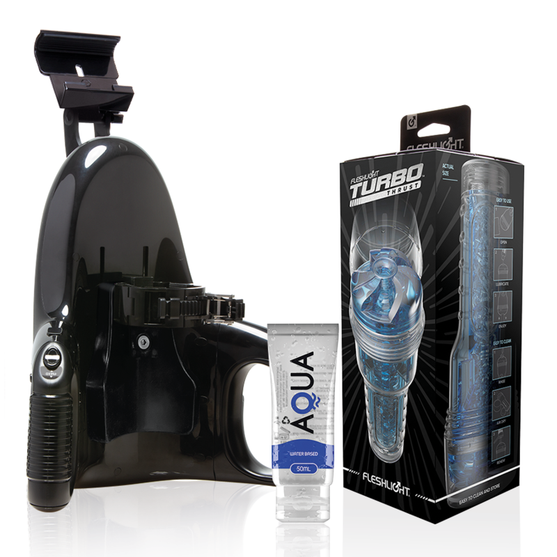 FLESHLIGHT - TURBO THRUST BLUE ICE + UNIVERSAL LAUNCH + GLEITMITTEL IN AQUA-QUALITÄT 50 ML