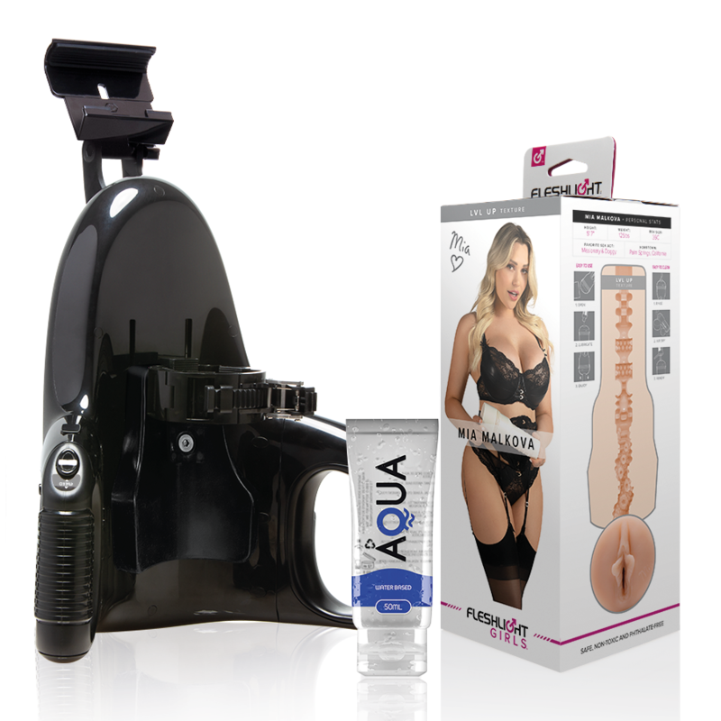 FLESHLIGHT - MIA MALKOVA VAGINA LVL UP + UNIVERSAL LAUNCH + GLEITMITTEL IN AQUA-QUALITÄT 50 ML