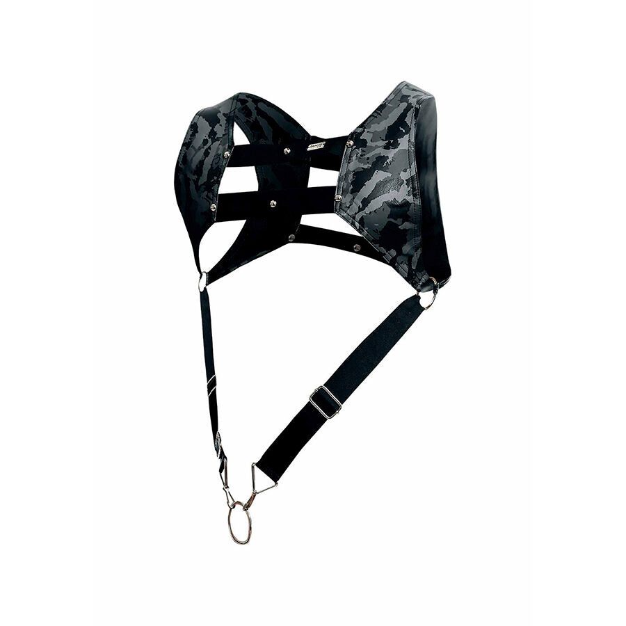 MOB - DNGEON HARNESS MIT SILBERNEM PENISRING, EINE GRÖSSE